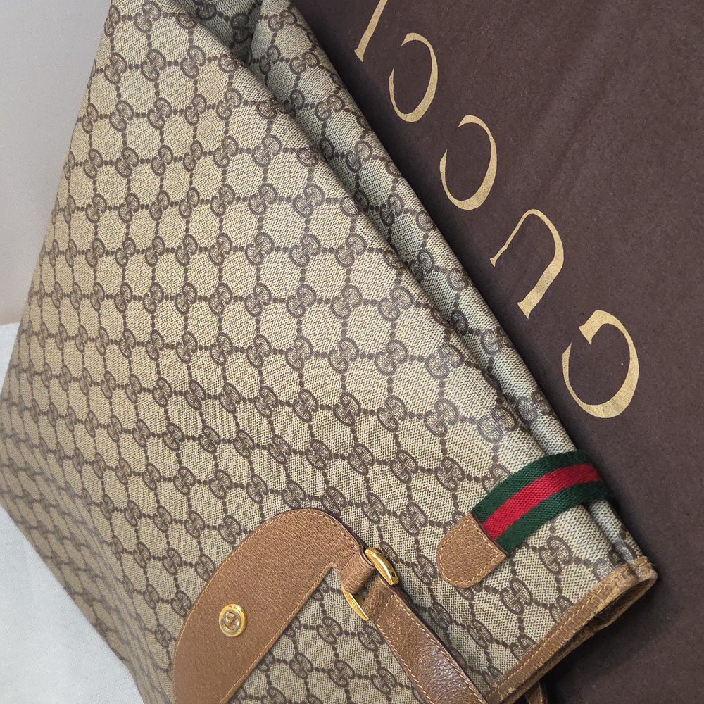 GUCCI 1970's Accessories Collection coated canvas/leather/webbing large tote bag - Picture 13 of 17